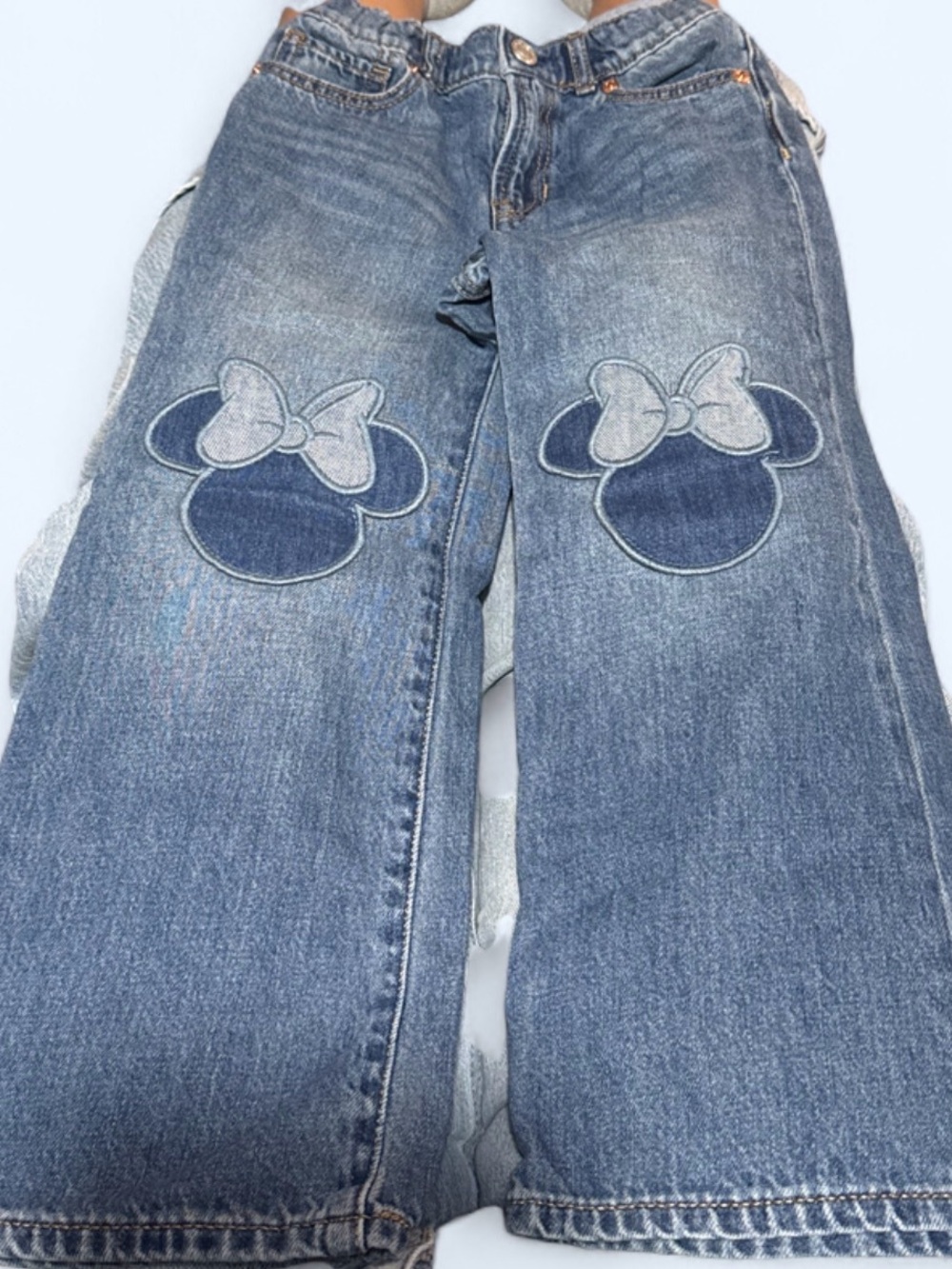 GAP Blue Denim Wide Leg Jeans with Bow Patch Appliqués